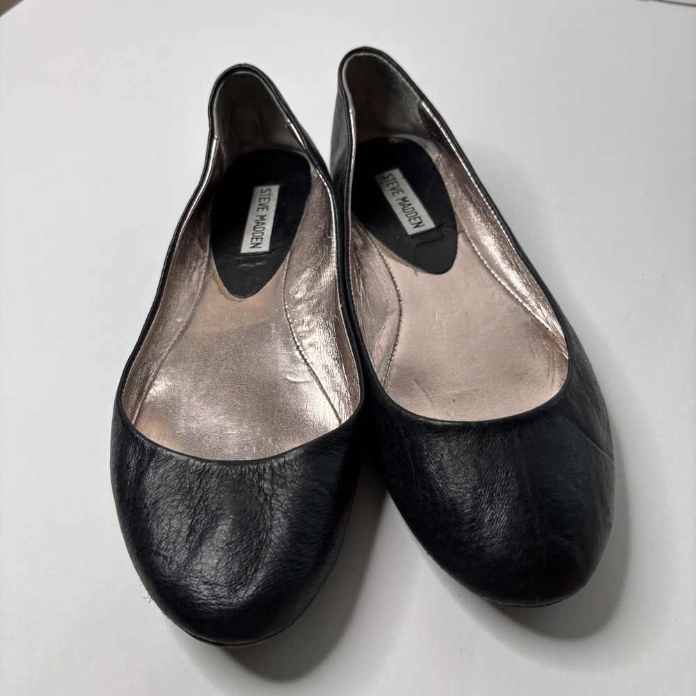 Steve Madden P-Heaven Black Leather Ballet Flats Womens 10M Round Toe Classic